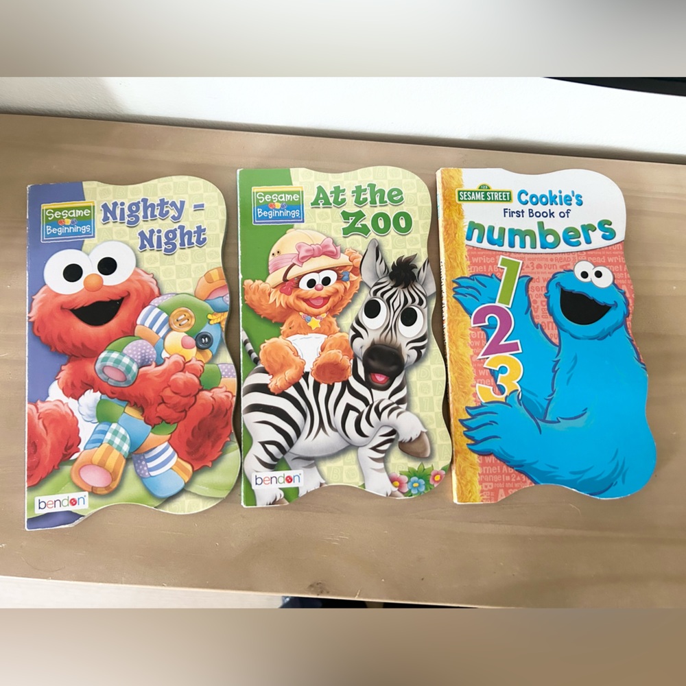 Sesame Street Board Books Set of 3 Elmo Cookie Monster Nighty Night Zoo Numbers